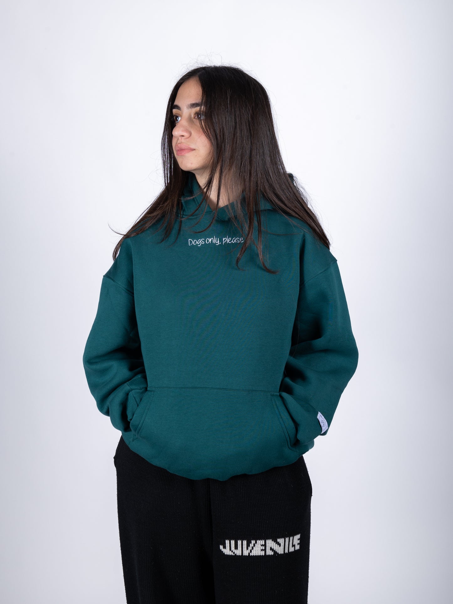 "Dogs only, please" Paw Hoodie Teal Green