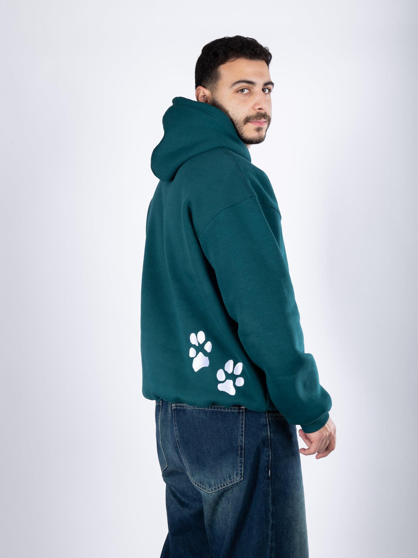 "Dogs only, please" Paw Hoodie Teal Green