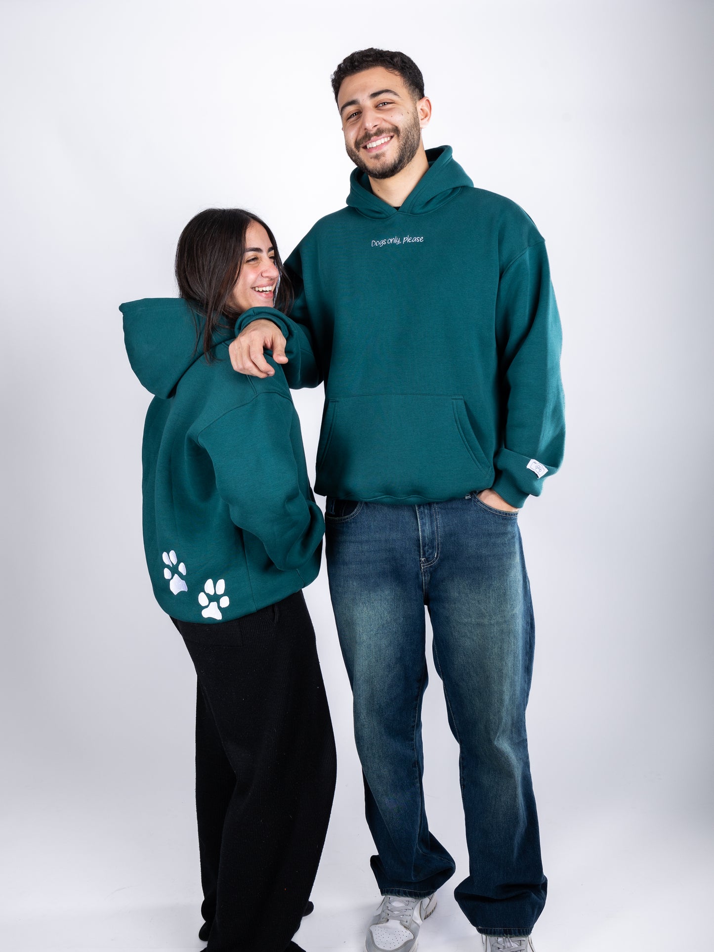 "Dogs only, please" Paw Hoodie Teal Green